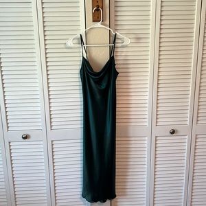 Bebe Satin Cowl Neck Slip Midi Dress